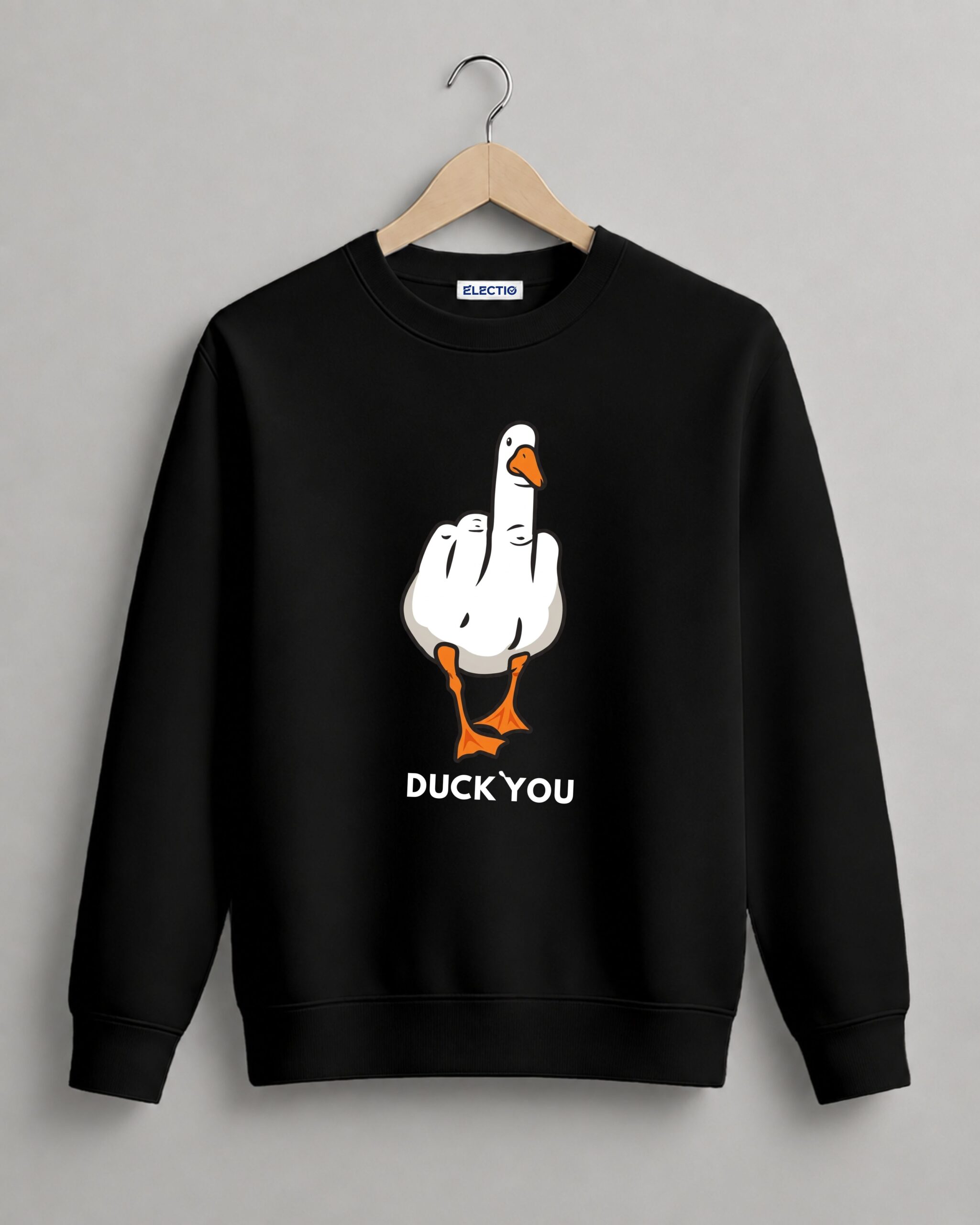 Duck You Printed Black Sweatshirt