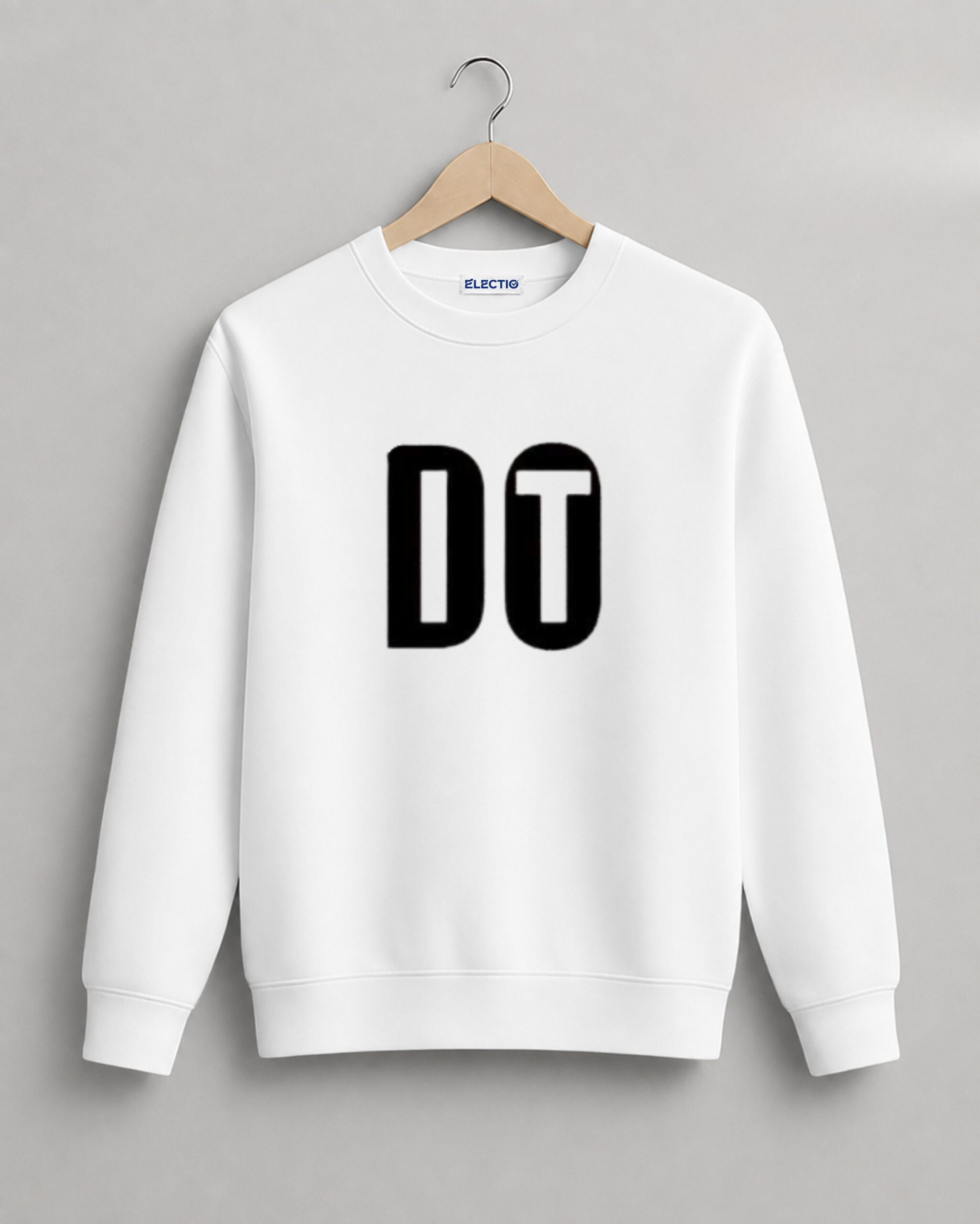 Minimalist "DT" Printed White Crewneck Sweatshirt