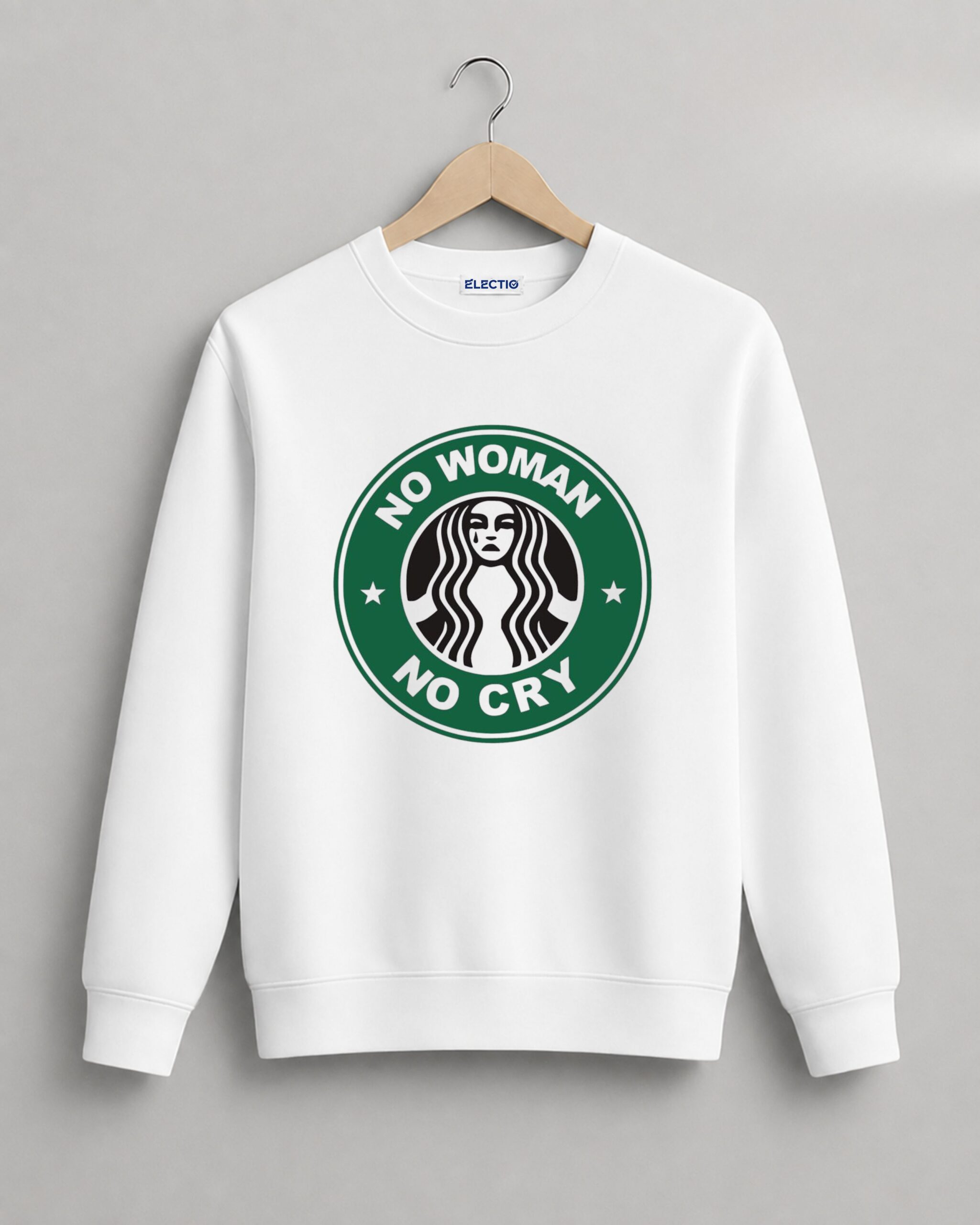 "No Woman No Cry" Graphic Crewneck Sweatshirt - White