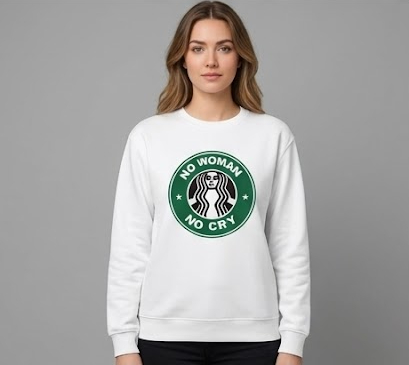 "No Woman No Cry" Graphic Crewneck Sweatshirt - White - Image 2