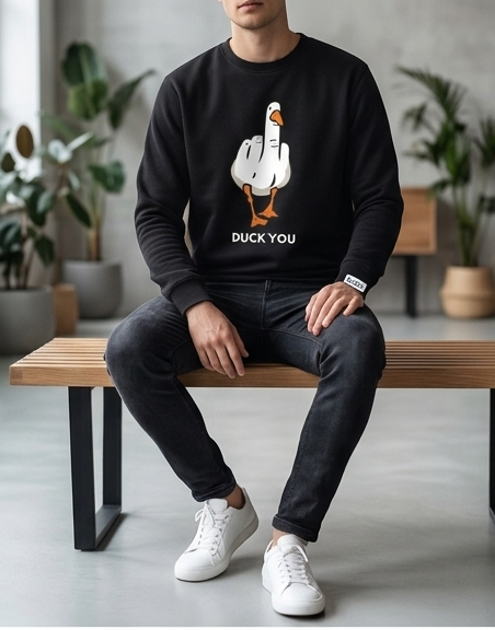 Duck You Printed Black Sweatshirt - Image 4